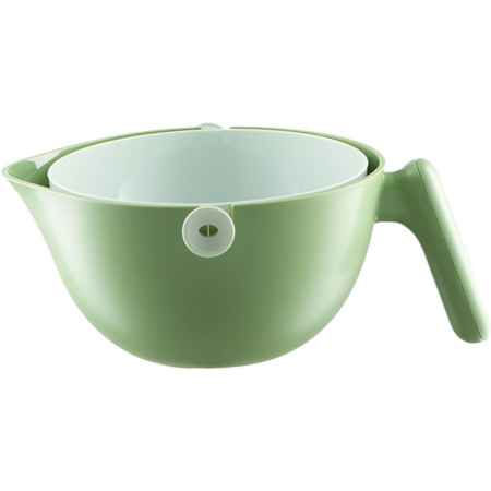 Bol cu Doua Straturi, Flippy, pentru Fructe, Legume, cu Cos de Scurgere a Apei, 2L, din ABS+PP, 29.9 x 22.5 x 11.8 cm, Verde-Alb