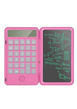 Calculator de Mana Reincarcabil cu Tabla de Scris, Flippy, Calculator Portabil, Ecran LCD, Afisaj cu 12 Cifre, Ecran de 15 cm, Culoare Roz