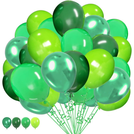 Set 10 Baloane din Latex Chrome, Flippy, Model Party, 23 cm, Diferite Nuante Verde, 2.2 g