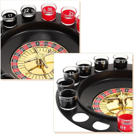 Joc de Ruleta Flippy, cu Pahare de Shot si Plansa de Joc Blackjack, 31 cm, Multicolor