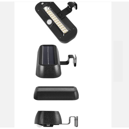 Lampa solara LED dreptunghiulara pentru perete Flippy, 18 x 7 cm, senzor miscare, 6V, ABS, 2200mAh, rezistent la apa, culoare alb rece, suport negru