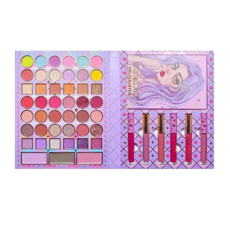 Set 8 Produse de Machiaj, KEVIN & COCO, Violet Fairy, 51 culori, 19.5 x 24.5 x 2.5 cm