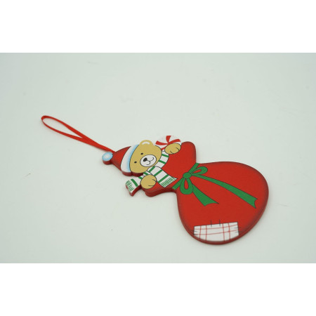 Ornament de brad ursulet, Flippy, rosu, lemn, 14 cm