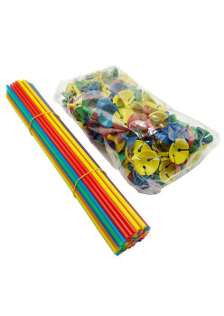 Set 100 Bete cu Rozete pentru Baloane, Flippy, Suporturi de plastic, Usor de instalat, Reutilizabil, Pentru aniversare, Nunta, Ziua de Nastere, Decorar, 40 cm,  Multicolore