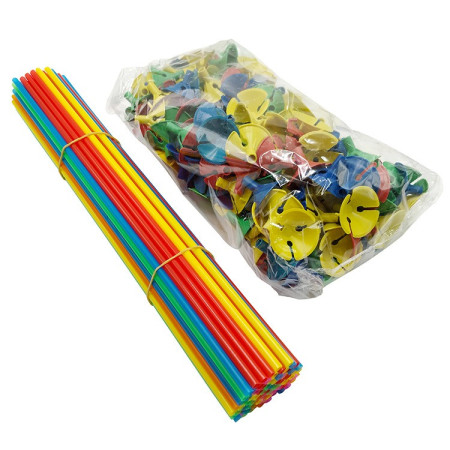 Set 100 Bete cu Rozete pentru Baloane, Flippy, Suporturi de plastic, Usor de instalat, Reutilizabil, Pentru aniversare, Nunta, Ziua de Nastere, Decorar, 40 cm,  Multicolore