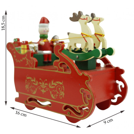 Cutiuta muzicala decorata, Sania lui Mos Craciun, Rosu, din Lemn, 16 cm x 18.5 cm, Interior, Flippy
