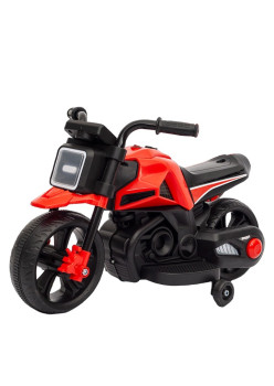 Motocicleta Electrica cu 2 Roti Mari si 2 Roti Ajutatoare, Flippy, Acumulator Incarcare, Anti-Rasturnare, Lumini, Muzica, Motor:380, Baterie 6V4.5, 41.5x70x34 cm, 4.5 Kg, 3 Ani+, Rosu Negru