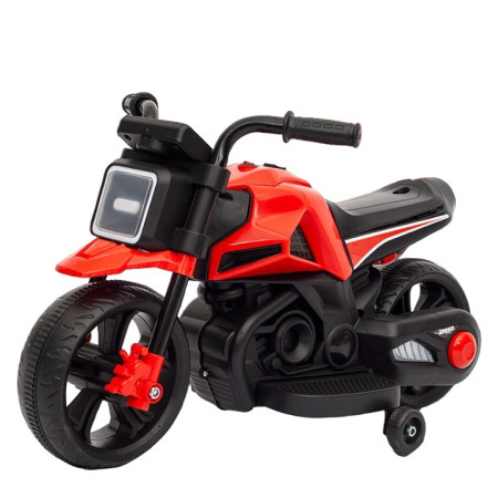 Motocicleta Electrica cu 2 Roti Mari si 2 Roti Ajutatoare, Flippy, Acumulator Incarcare, Anti-Rasturnare, Lumini, Muzica, Motor:380, Baterie 6V4.5, 41.5x70x34 cm, 4.5 Kg, 3 Ani+, Rosu Negru