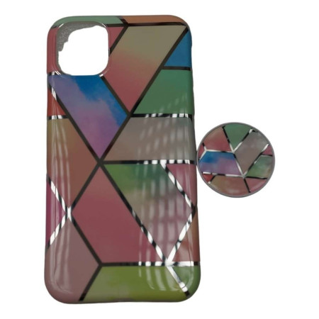 Husa protectie pentru Apple iPhone 11Pro Soft IMD TPU Marble Geometric Roz Suport inclus