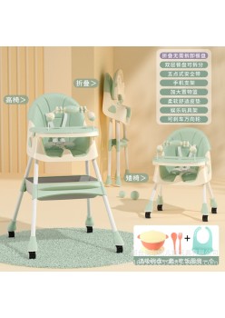 Baby dining table chair seat children's dining table-color: green + toys + wheels