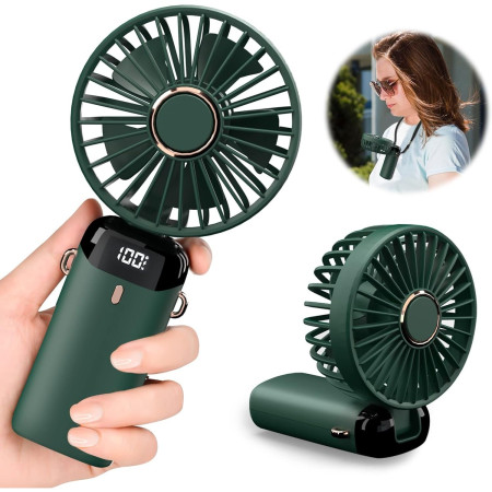 Ventilator Ultra Portabil cu Aromaterapie, Flippy, 3 in 1, de Mana, de Birou, de Gat, 5 Trepte de Viteza, Incarcare USB, Autonomie 12h, Pliabil, cu Ecran LCD, Verde