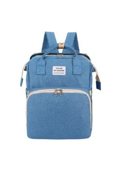 Rucsac Multifunctional pentru Mamici, Flippy, cu Patut Pliabil si Baza de Schimbat, Rezistent la Apa, Capacitate Mare, Usor, Compartimente Multiple, Buzunar Termic pentru Lapte, 42 x 32 x 22 cm, Albastru Deschis