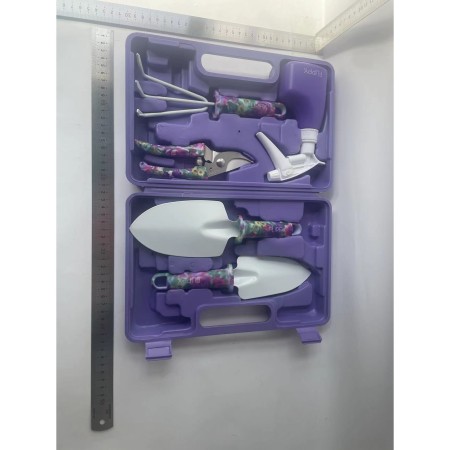 Set 5 accesorii pentru gradinarit Flippy, geanta depozitare inclusa, otel inoxidabil, 38 x 29 cm, mov