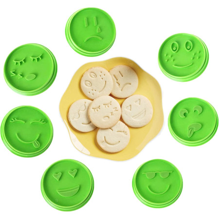 Set 7 Forme de Prajituri, Flippy, Model Emoticoane Smiley Face, Diferite Expresii, 7.7 x 1.5 cm, din PP, Verde