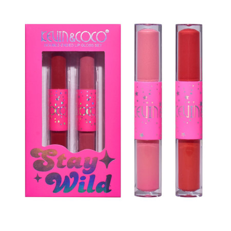 Set de Buze, KEVIN & COCO, Stay Wild 4 Culori, 2 Gloss-uri si 2 Rujuri Mate, 15.1 x 8.1 x 2cm, Roz/Rosu