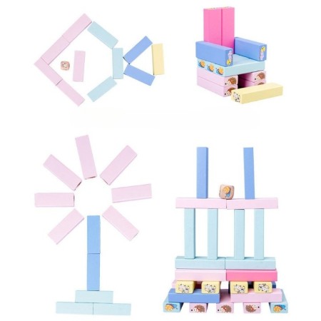 Joc de Societate, Flippy, pentru Copii, din Lemn, Interactiv, Distractiv, Jenga Stack High Blocks, cu Zar, 51 de Piese Animate, 24.5x18x5 cm, Multicolor