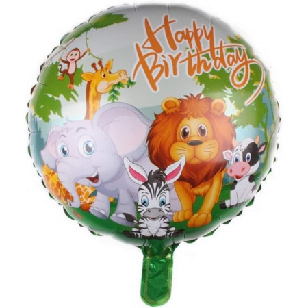 Balon din Folie Metalizata, Flippy, Mini Figurina Rotunda, Model Animalute, Happy Birthday, Tematica Aniversare, 45 cm, Ambalaj Individual, Pai Inclus, Umflare cu Aer sau Heliu, Multicolor