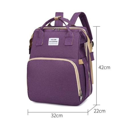 Rucsac Multifunctional pentru Mamici, Flippy, cu Patut Pliabil si Baza de Schimbat, Rezistent la Apa, Capacitate Mare, Usor, Compartimente Multiple, Buzunar Termic pentru Lapte, 42 x 32 x 22 cm, Mov