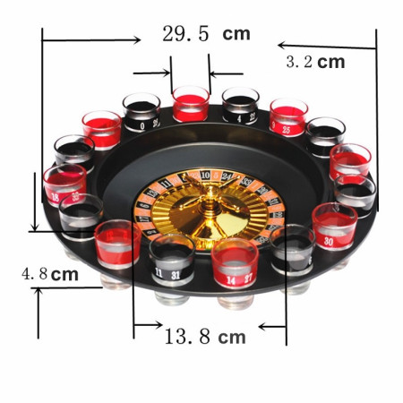 Joc de Baut Ruleta Flippy, cu 16 Pahare de Shot din Sticla , 30 x 30 x 5.5 cm, model 2, Rosu/Negru