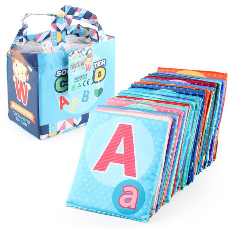 Set 26 Carduri din Panza cu Doua Fete, Flippy, Model Litere, Educational, Interactiv, Saculet Inclus, Multicolor