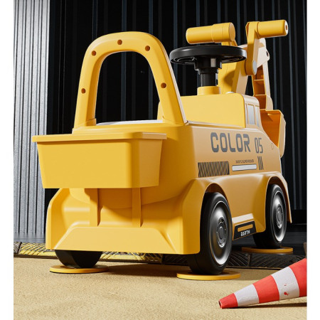 Excavator Manual pentru copii, Flippy, 3 ani, Sport, Claxon, Cutie Depozitare, Lumini, Scaun, 62x26x47 cm, Galben