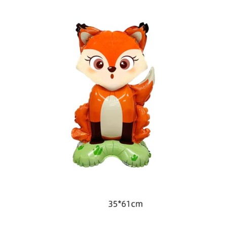 Balon din Folie Metalizata, Flippy, Mini Figurine Animalute, Model Vulpe, Tematica Aniversare, 35x61 cm, Ambalaj Individual, Pai Inclus, Umflare cu Aer sau Heliu, Multicolor