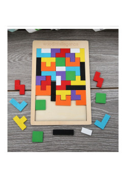 Puzzle Montessori, Flippy, din Lemn, Tip Tetris, +36 Luni, Forme Neregulate, 40 Piese, 26.5 x 17.7 cm, Multicolor