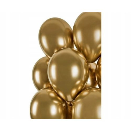 Set 10 Baloane din Latex Chrome, Flippy, Model Party, 13 cm, Gold, 1 g