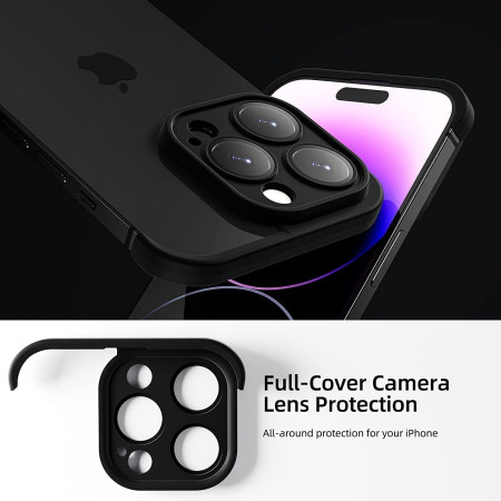 Husa Metalica Edgeless Compatibila cu iPhone 15 Pro, Flippy, Protectie pentru Colturi si Camera, Aliaj, Antisoc, Antizgariere, Negru Metalizat