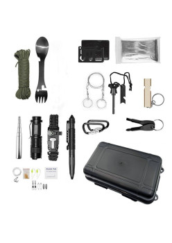 Kit supravietuire multifunctional Flippy, Instrumente profesionale, Agatatoare ghiozdan, pentru Camping, Drumetii, Aventuri in aer liber, negru