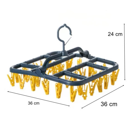 Uscator de Rufe Suspendat Flippy, cu 40 Carlige, Rotire 360 Grade, Protectie Vant, Pliabil, Patrat, Mateiral Plastic, Usor de Depozitat, Multifunctional, 36 x 24 cm, Albastru/Galben