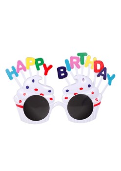 Ochelari Happy Birthday, Flippy, Tematica Aniversare, Protectie Soare, din Plastic, Model Prajiturele, 18.5x11.5 cm, Alb