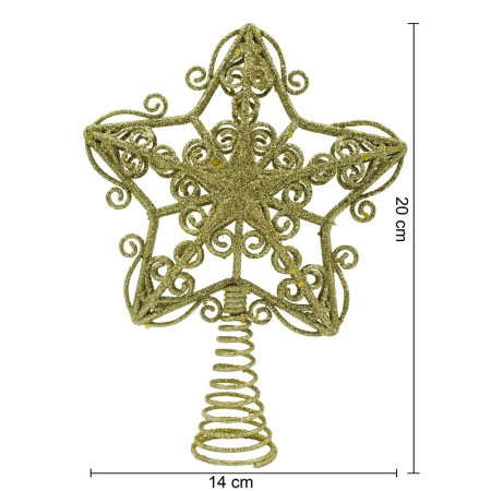 Varf decorativ de brad, Auriu, in forma de Stea, design forjat, din Plastic/Metal, 14.5 cm x 20 cm, Interior/Exterior, Flippy