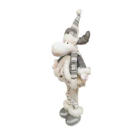 Figurina Decorativa, Pentru Craciun, Flippy, Ren, Picioare Telescopice, Inaltime Reglabila 52- 82 cm, Pantaloni Luciosi, Alb/Argintiu