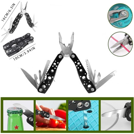 Kit supravietuire multifunctional Flippy, Instrumente profesionale, Agatatoare ghiozdan, pentru Camping, Drumetii, Aventuri in aer liber, borseta inclusa, gri