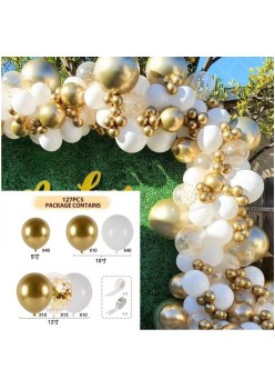 Set 127 Baloane din Latex, Flippy, Model Petrecere pentru Arcada, Baloane Party, 12 cm, 25 cm, 30 cm, Alb, Gold