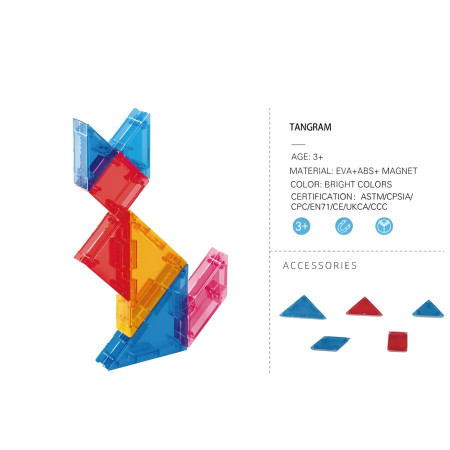 Joc Magnetic Tangram, Flippy, 7 Piese Magnetice, Forme Geometrice, 3 Ani, EVA, ABS, Magnet, 10.5 x 10.5 x 2.2 cm, Multicolor