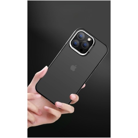 Husa de protectie pentru iPhone 14, cu suport metalic pentru camera, Bracket Series, Flippy, Protectie Antisoc, PC mat, silicon moale pe margini, Negru