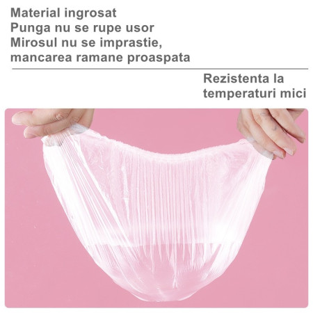 Set 100 Folie de Protectie Elastica pentru Alimente si Boluri Flippy, material plastic, prospetime, diametrul 12 - 40 cm