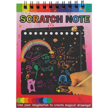 Caiet cu fise razuibile Flippy, DIY Magic Scratch, 12 File, Curcubeu, Creion din Lemn, Cartonase negre, 14 x 10 cm, rosu