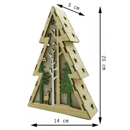 Decoratiune luminoasa, model de Brad cu Peisaj de iarna, maro, lungime: 14 cm, latime: 5 cm, inaltime: 20 cm, lemn, interior/exterior