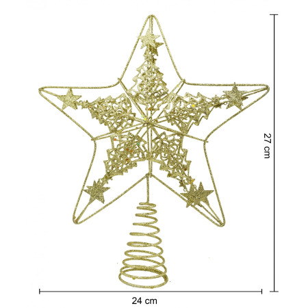 Varf decorativ de brad, Auriu, in forma de Stea, design de braduti, din Plastic/Metal, 24 cm x 27 cm, Interior/Exterior, Flippy