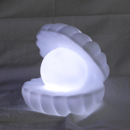 Lampa de Veghe, Flippy, Model Scoica cu Perla, Lumina Calda, Alba