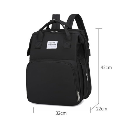 Rucsac Multifunctional pentru Mamici, Flippy, cu Patut Pliabil si Baza de Schimbat, Rezistent la Apa, Capacitate Mare, Usor, Compartimente Multiple, Buzunar Termic pentru Lapte, 42 x 32 x 22 cm, Negru