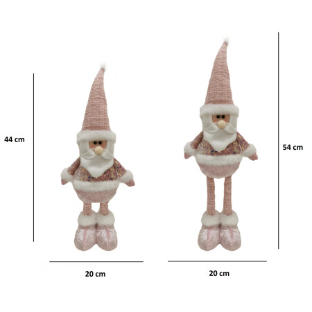 Figurina Decorativa, Pentru Craciun, Flippy, Mos Craciun, Picioare Telescopice, Inaltime Reglabila 44-54cm, Bluza cu Paiete, Roz