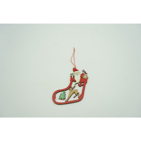 Ornament de brad Mos Craciun cu cerb, Flippy, multicolor, lemn, 10 cm