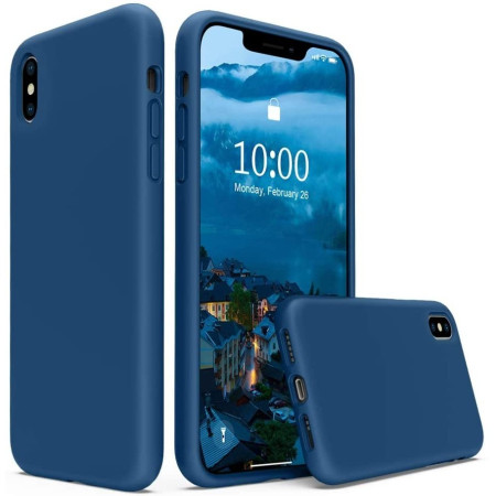 Husa protectie compatibila cu Apple iPhone XS Liquid Silicone Case Albastru inchis