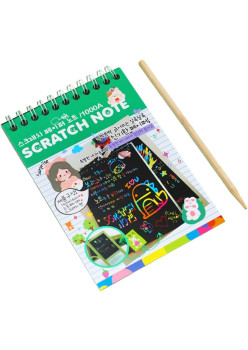 Caiet cu fise razuibile Flippy, DIY Magic Scratch, 12 File, Curcubeu, Creion din Lemn, Cartonase negre, 14.2 x 9.8 cm, Verde