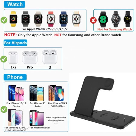 Incarcator Wireless FastCharge Flippy 4 In 1, design pliabil, 15W, Compatibil Apple Watch, Airpods, iPhone, Android, Samsung, Huawei, Xiaomi, Oppo, Negru