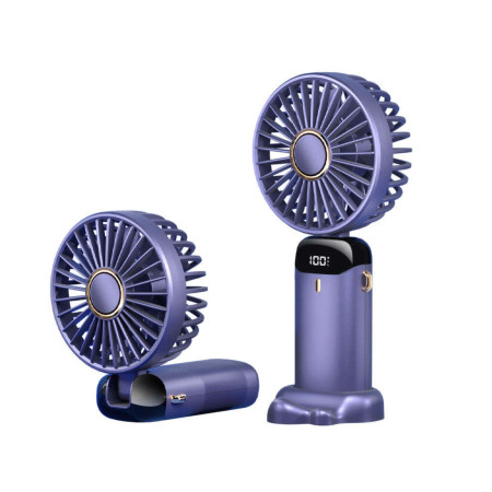 Ventilator Ultra Portabil cu Aromaterapie, Flippy, 3 in 1, de Mana, de Birou, de Gat, 5 Trepte de Viteza, Incarcare USB, Autonomie 12h, Pliabil, cu Ecran LCD, Mov